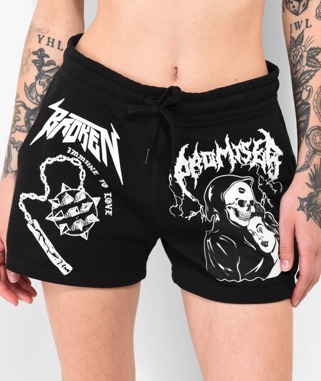 Broken Promises Immune To Love Black Sweat Shorts - thumbnail 3