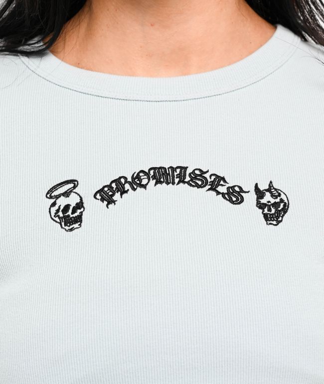 Broken Promises Innocence Light Blue Ribbed Crop T-Shirt - thumbnail 3