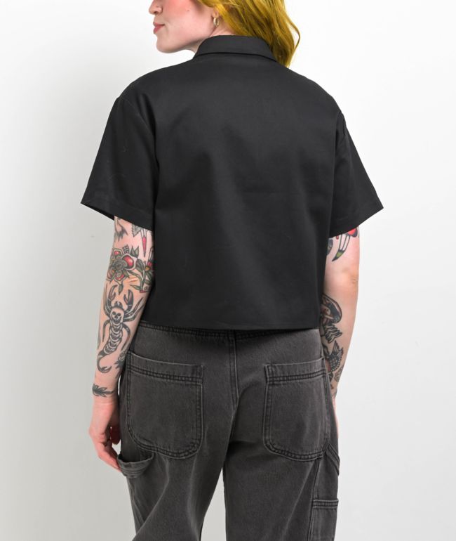 Broken Promises Last Time Black Crop Work Shirt - thumbnail 2