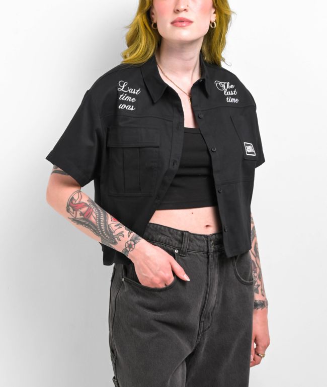 Broken Promises Last Time Black Crop Work Shirt