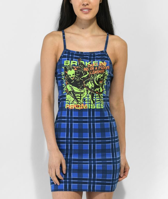 Broken Promises Leash Blue Plaid Tank Dress - thumbnail 3
