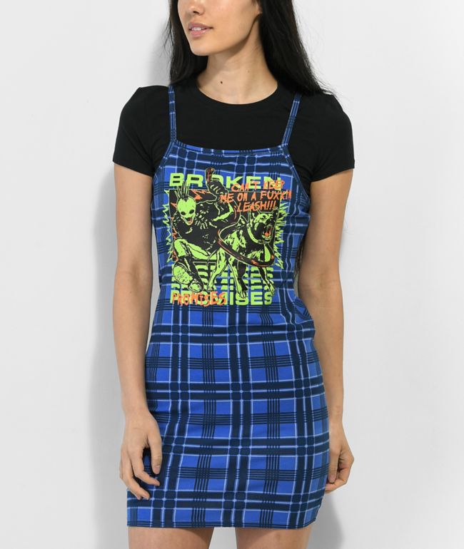 Broken Promises Leash Blue Plaid Tank Dress