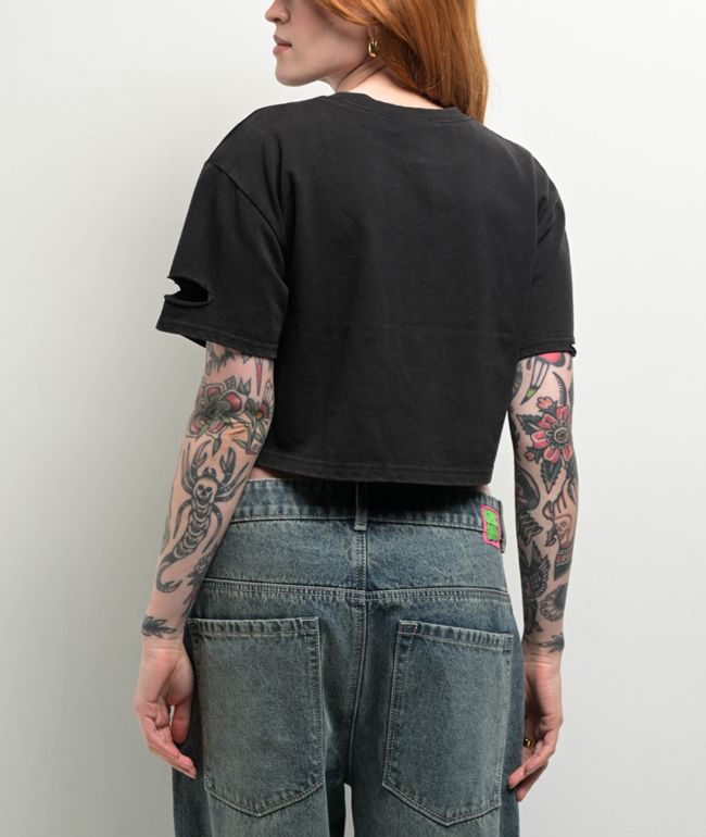 Broken Promises Lightning Black Wash Crop T-Shirt - thumbnail 2