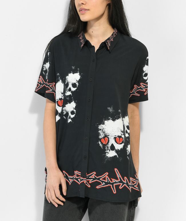 Broken Promises Mania Black Short Sleeve Button Up Shirt - thumbnail 3