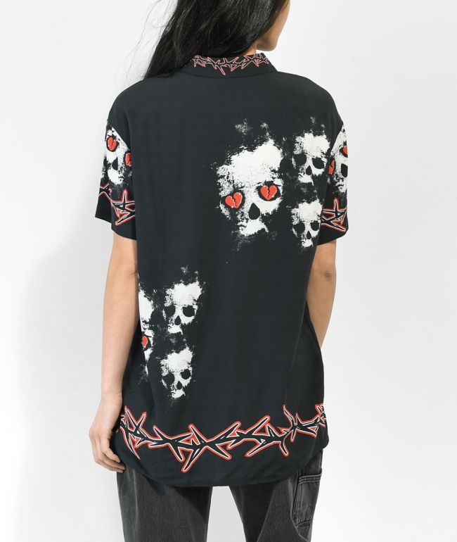 Broken Promises Mania Black Short Sleeve Button Up Shirt - thumbnail 2