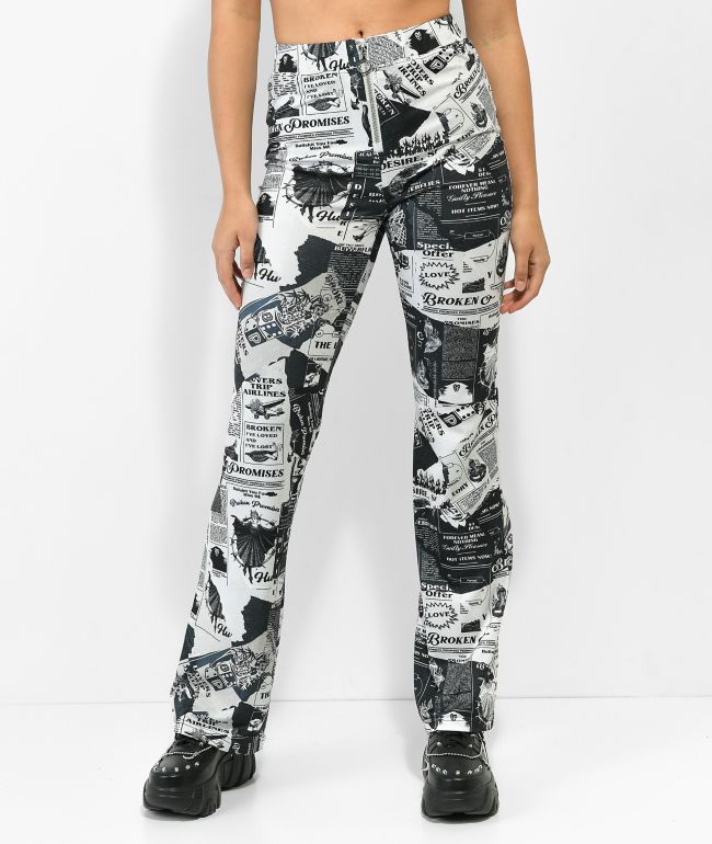 Broken Promises Mixed Media Black & White Flare Pants