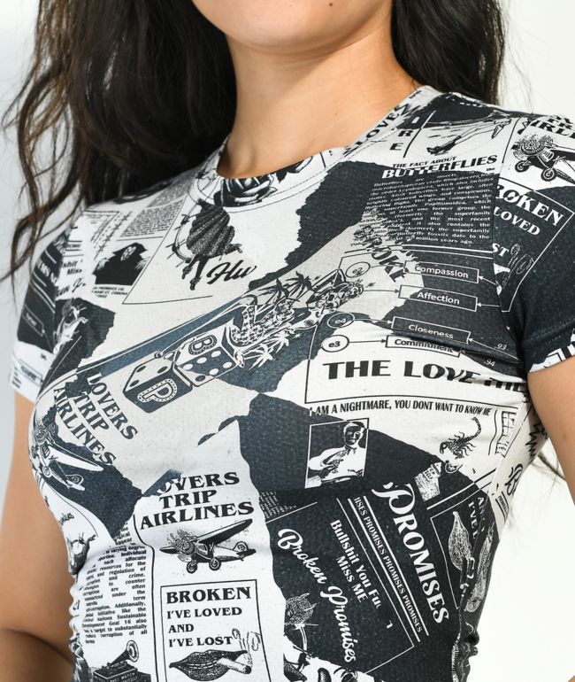 Broken Promises Mixed Media Crop T-Shirt - thumbnail 3