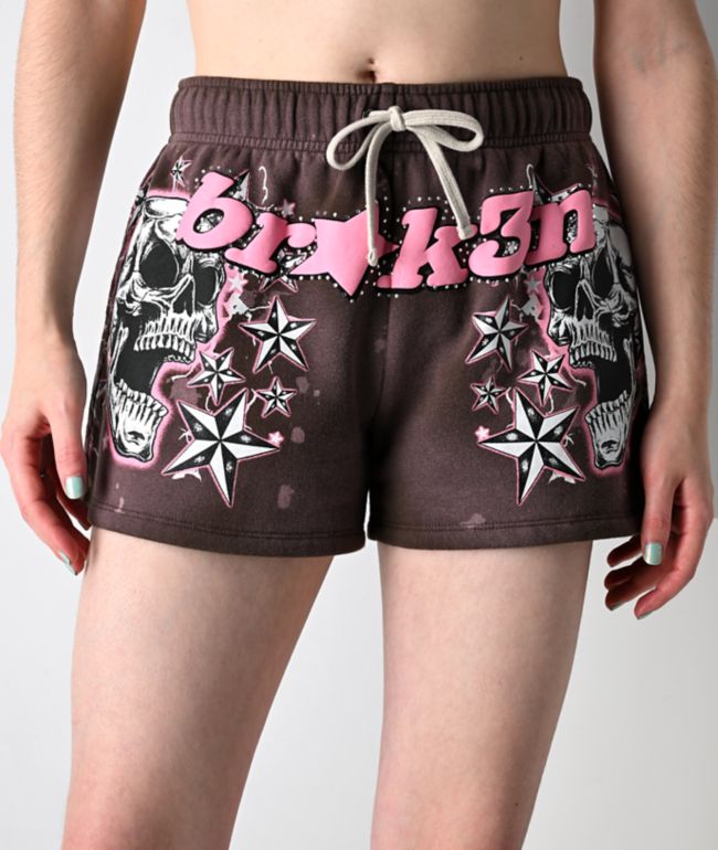 Broken Promises Nautty Brown Wash Sweat Shorts - thumbnail 3