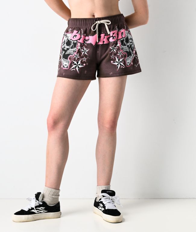 Broken Promises Nautty Brown Wash Sweat Shorts