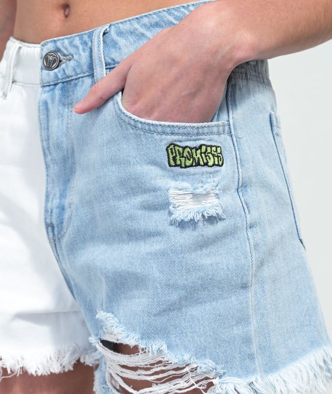 Broken Promises Outsider Split Light Blue Denim Shorts - thumbnail 3