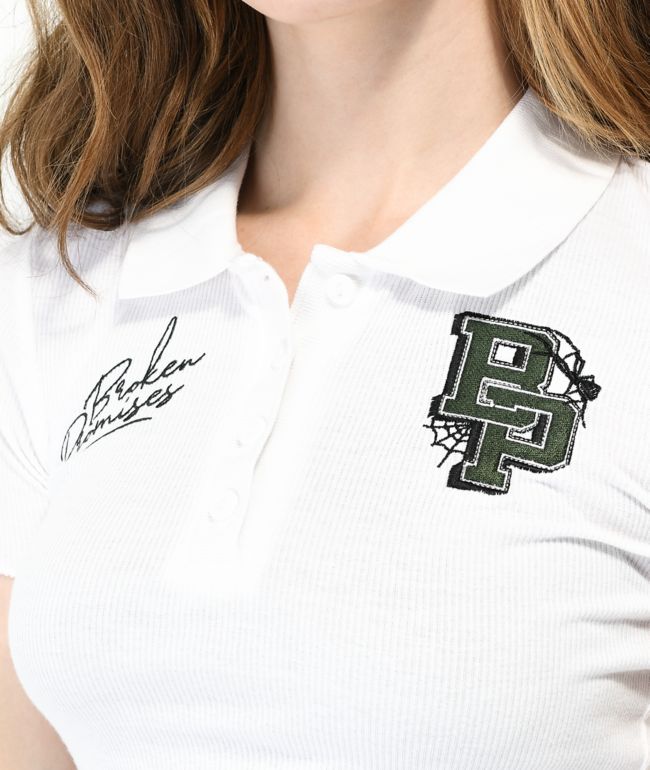 Broken Promises Poor Sport White Crop Polo Shirt - thumbnail 3