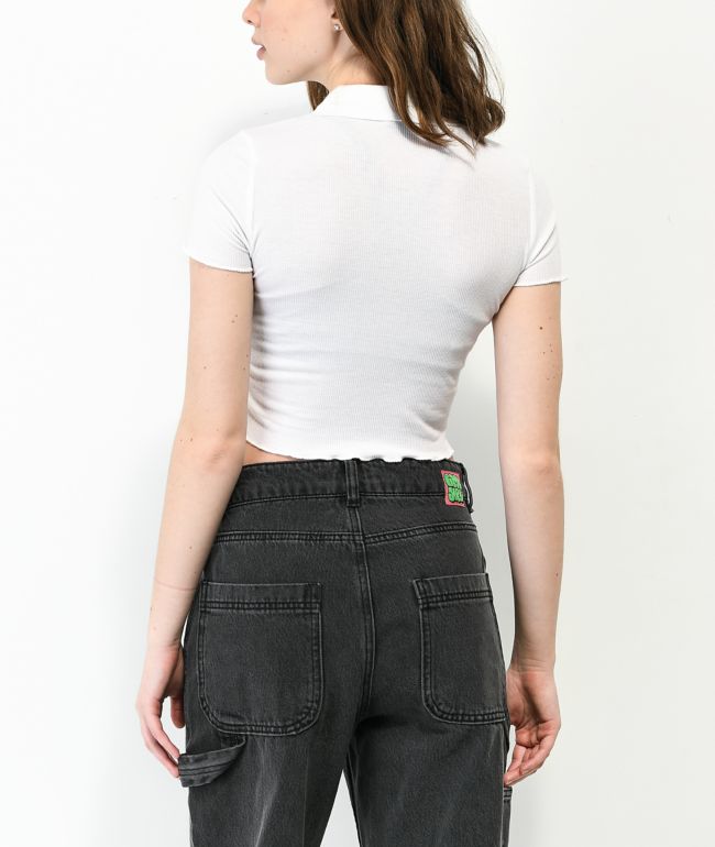 Broken Promises Poor Sport White Crop Polo Shirt - thumbnail 2