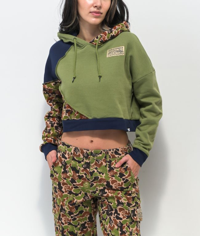 Broken Promises Reaper Camo Patchwork Crop Hoodie