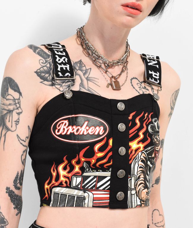 Broken Promises Road Black Front Snap Crop Tank Top - thumbnail 3
