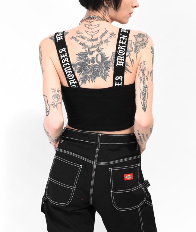 Broken Promises Road Black Front Snap Crop Tank Top - thumbnail 2