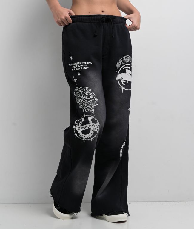 Broken Promises Rodeo Star Black Wash Sweatpants