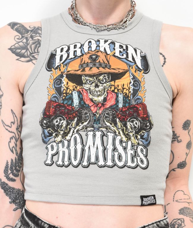 Broken Promises Scarecrow Grey Ribbed Crop Tank Top - thumbnail 3
