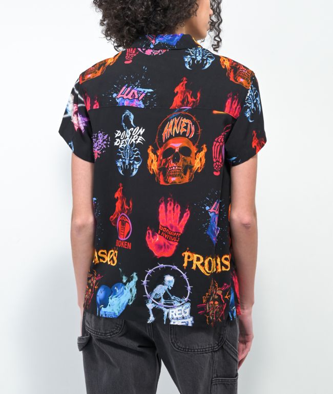 Broken Promises Simulation Black Short Sleeve Button Up Shirt - thumbnail 2