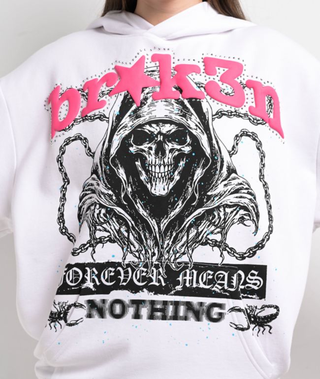 Broken Promises Soulless White Rhinestone Hoodie - thumbnail 3