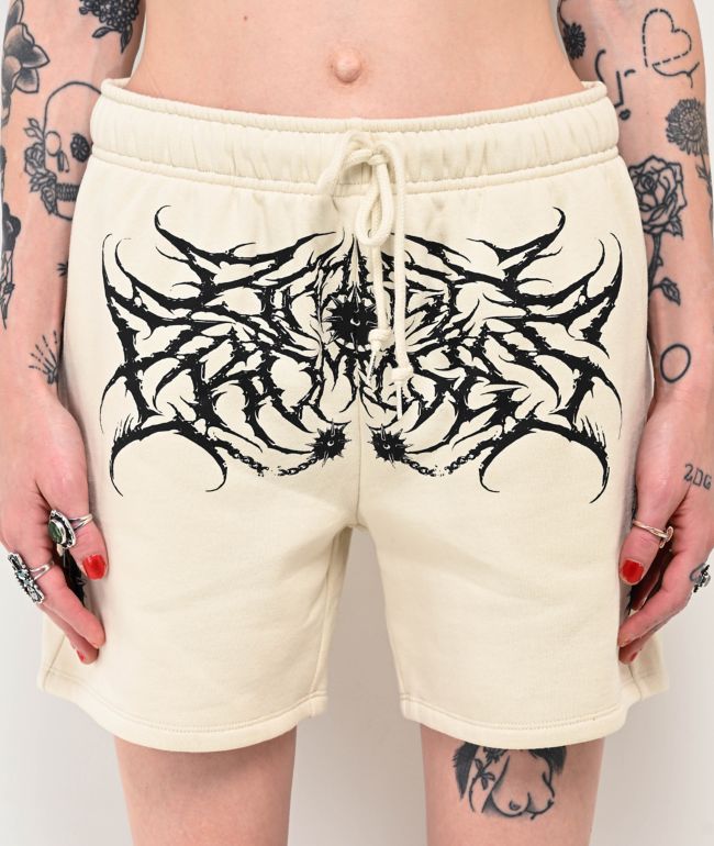 Broken Promises Spiked White Sweat Shorts - thumbnail 3
