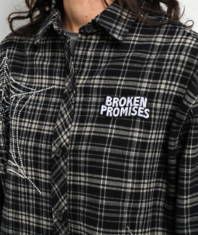 Broken Promises Stoned Web Black Flannel Shirt - thumbnail 3