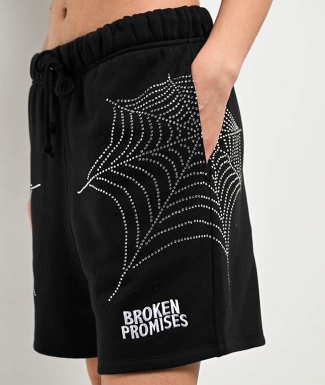 Broken Promises Stoned Web Black Sweat Shorts - thumbnail 3