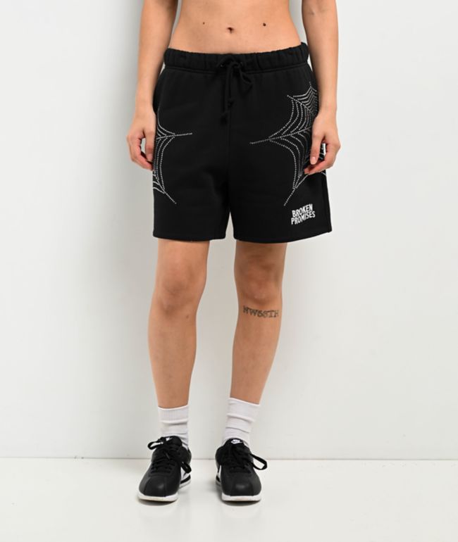 Broken Promises Stoned Web Black Sweat Shorts