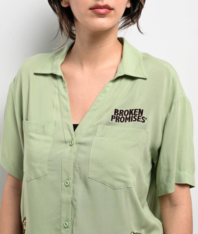 Broken Promises Viper Sage Short Sleeve Button Up Shirt - thumbnail 3