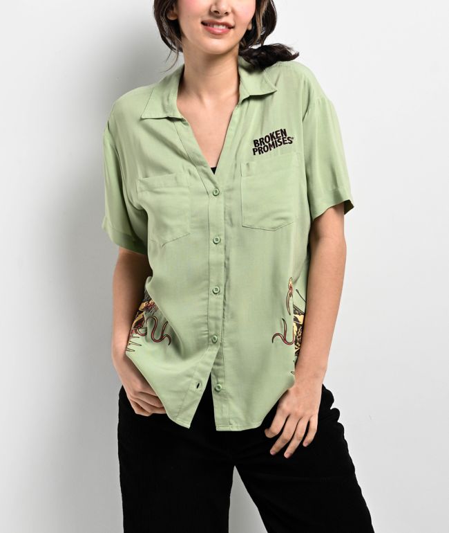 Broken Promises Viper Sage Short Sleeve Button Up Shirt - thumbnail 2