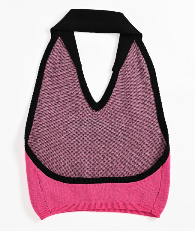 Broken Promises Who Cares Pink Knit Halter Top - thumbnail 3