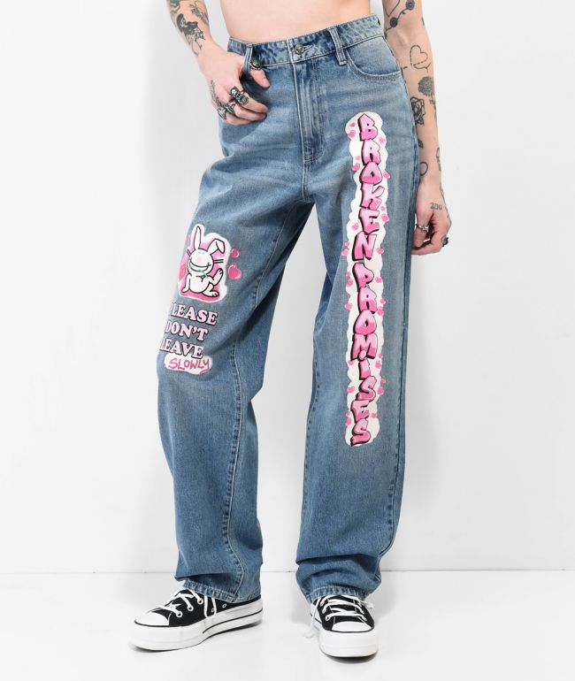 Broken Promises x Happy Bunny Don't Leave Wide Leg Denim Jeans