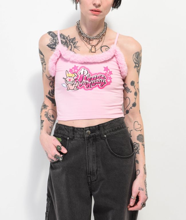 Broken Promises x Happy Bunny Go Away Pink Feather Crop Tank Top