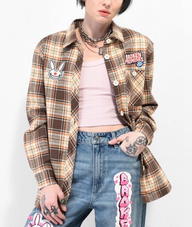 Broken Promises x Happy Bunny Graffiti Brown Flannel Shirt - thumbnail 2