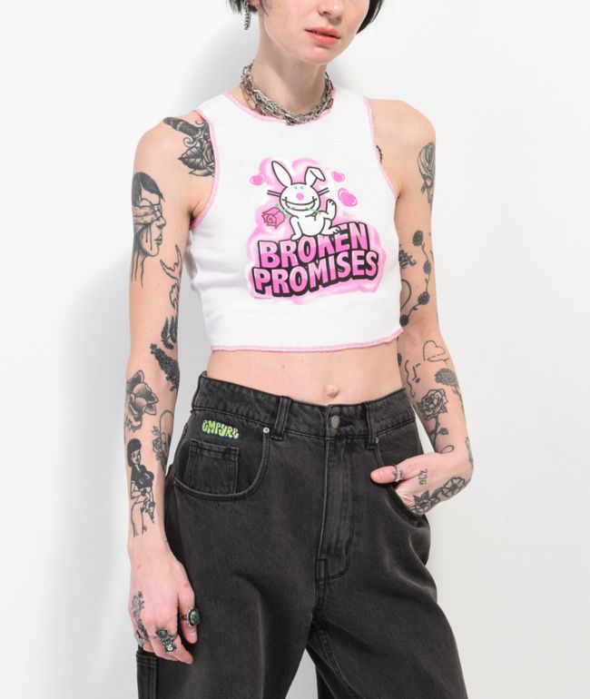 Broken Promises x Happy Bunny Too Cool Stitch White Tank Top
