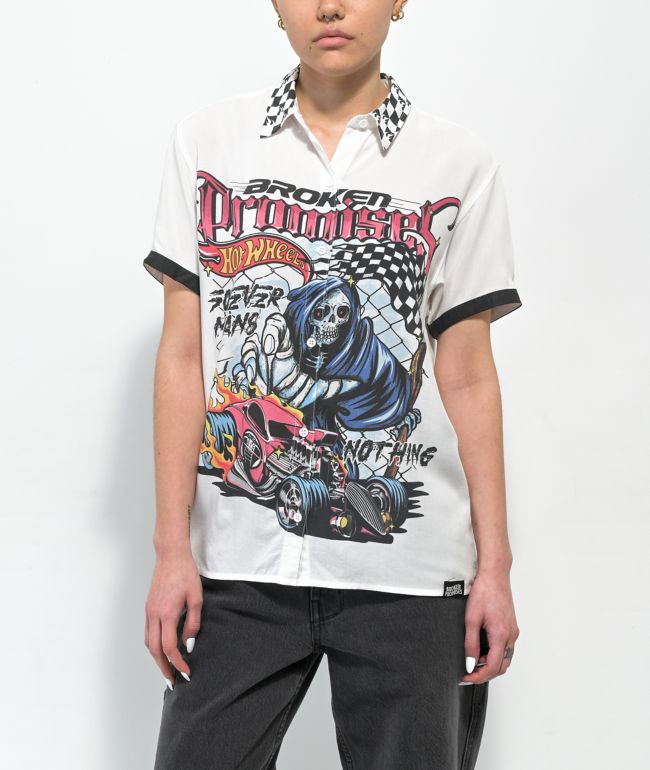 Broken Promises x Hot Wheels Ride Forever White Short Sleeve Button Up Shirt