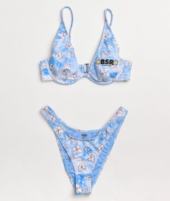 By Samii Ryan Felt Cute Blue Tie Dye Underwire Triangle Bikini Top - thumbnail 3