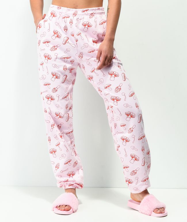 By Samii Ryan Shrooms All Over Print Pink Sweatpants