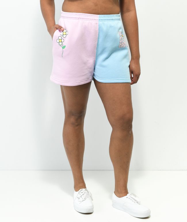 By Samii Ryan Smiley Never Stop Pink & Blue Split Sweat Shorts - thumbnail 2