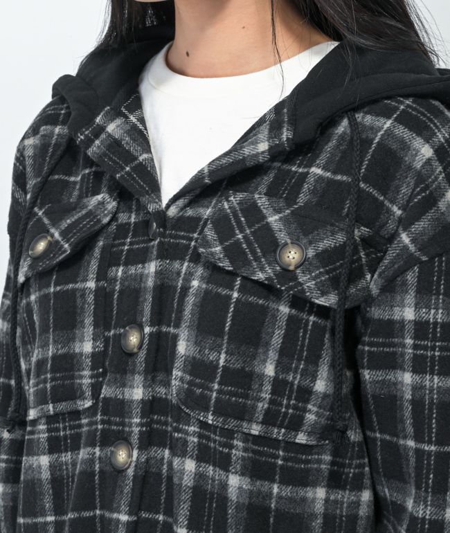Cali 1850 Black Hooded Flannel Jacket - thumbnail 3