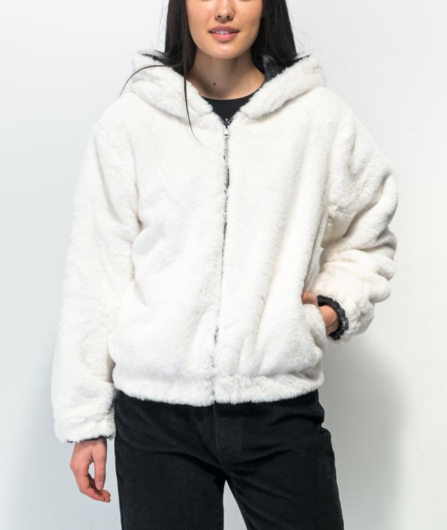 Cali 1850 Reversible Black Flannel & Faux Fur Zip Hoodie
