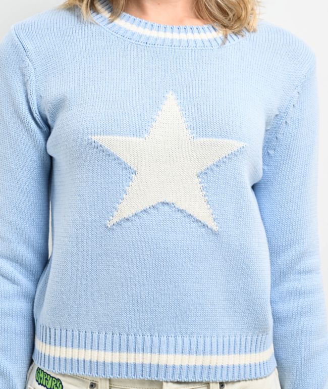 Cali 1850 Star Light Blue Long Sleeve Crop Sweater - thumbnail 3