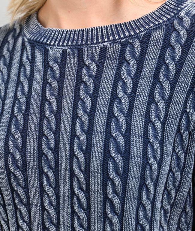 Cali 1850 Washed Navy Long Sleeve Crop Sweater - thumbnail 3