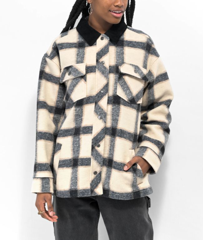 Coal Sheila Cream Plaid Shacket - thumbnail 3