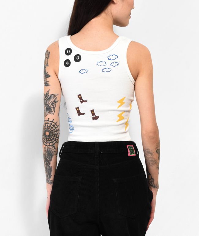 Coney Island Picnic Summer Break Doodle White Tank Top - thumbnail 2