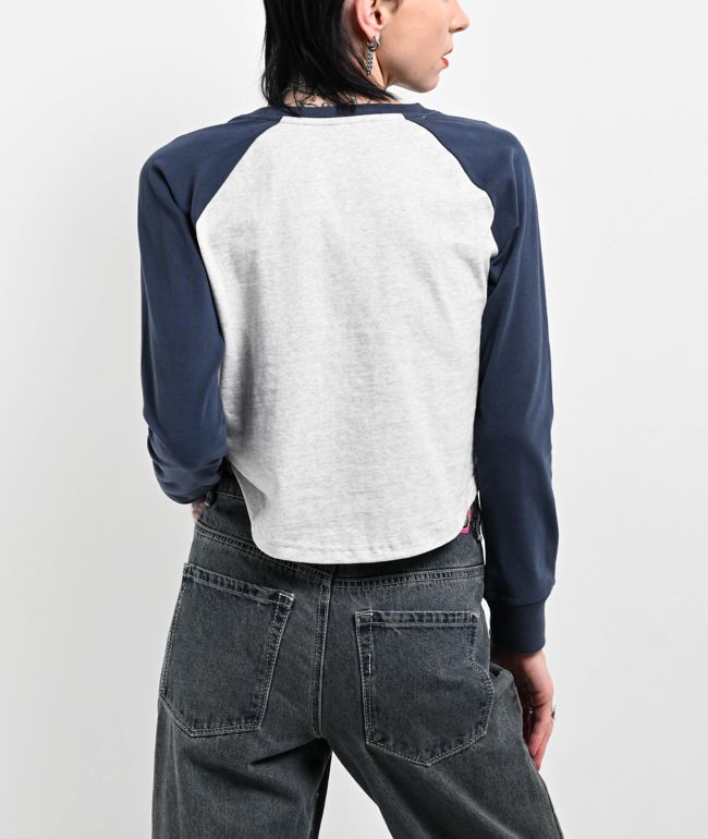 Converse Grey Raglan Long Sleeve Crop T-Shirt - thumbnail 2