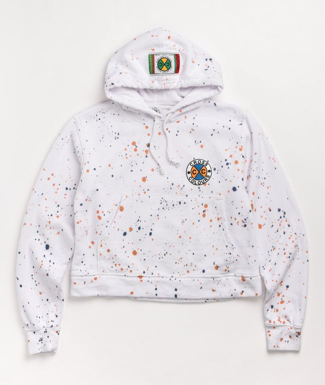 Cross Colours Circle Logo Paint Splatter White Crop Hoodie