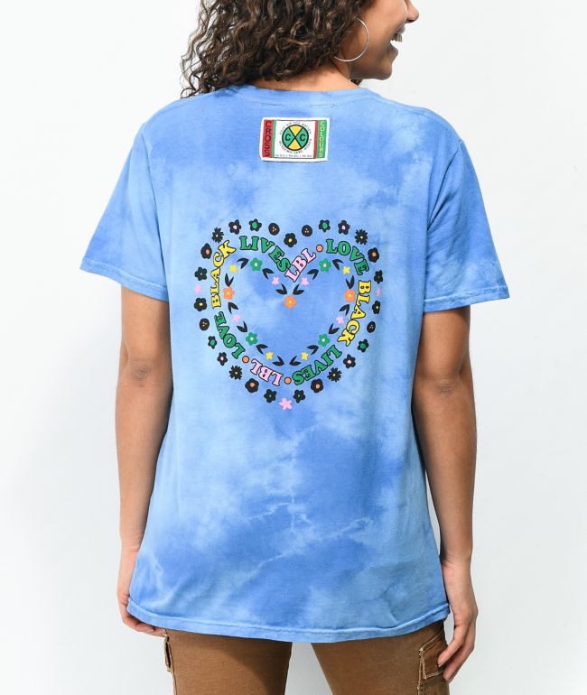 Cross Colours Love Black Lives Hearts Blue Crystal Dye T-Shirt