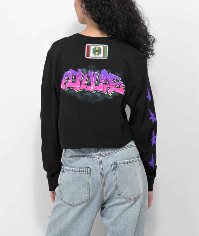 Cross Colours NY Graffiti Black Crop Long Sleeve T-Shirt