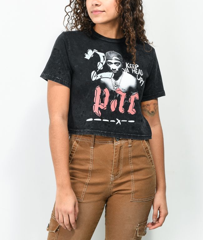 Cross Colours x Tupac Shakur Black Crop T-Shirt