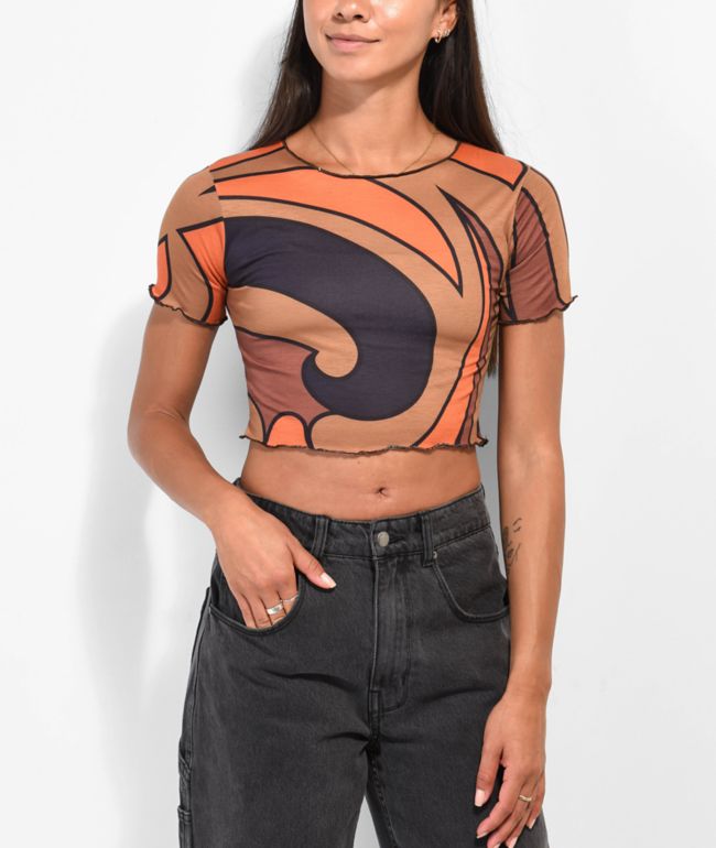 Daisy Street Brown Swirl Crop Top
